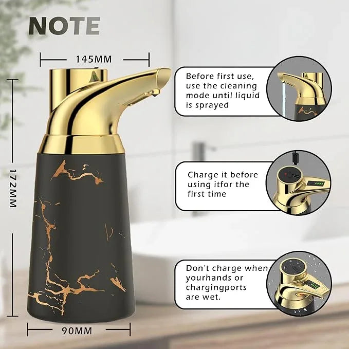 Greatmay Adjustable Automatic Soap Dispenser Touchless, Ceramic Material，4 Adjustable Levels， Type-c Rechargeable Operated Sensor Liquid Soap Pump，Touch-Free Hand Sanitizer Dispenser (Black Gold) - ModernBath
