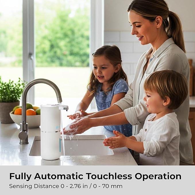 Heione Automatic Touchless Liquid Soap Dispenser, White, 12.8 oz, USB-C Rechargeable, IPX5 Waterproof for Bathroom, Shower & Kitchen (Shampoo/Gel/Dish Soap), Wall Mount or Countertop (White (Liquid)) - ModernBath