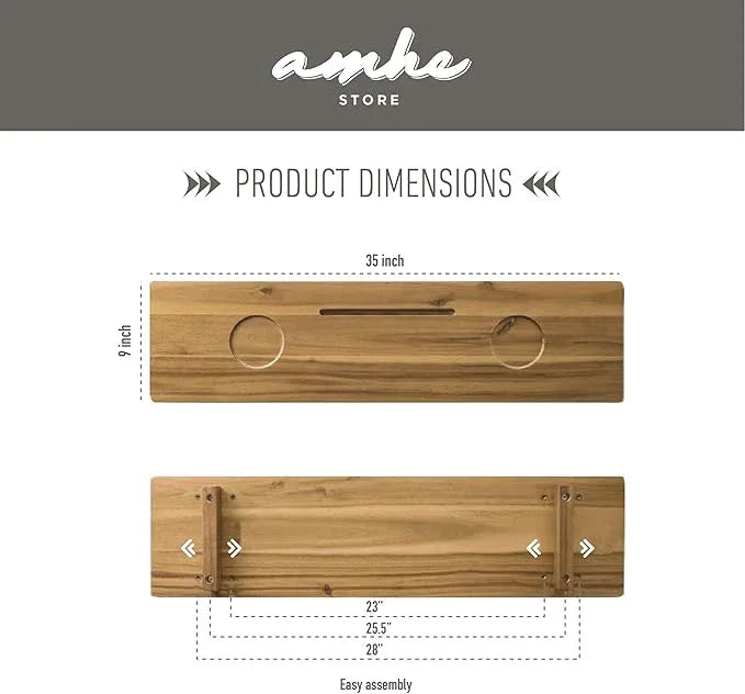 Amhe Store! Luxury Rustic Acacia Wood. Durable, Water-Resistant, Minimalistic, Adjustable 35x9 Inches. Lovely Gift - Box. Bath Tub Tray Wood - Bath Tray for Tub. Unique Natural Grain for Relaxation - ModernBath
