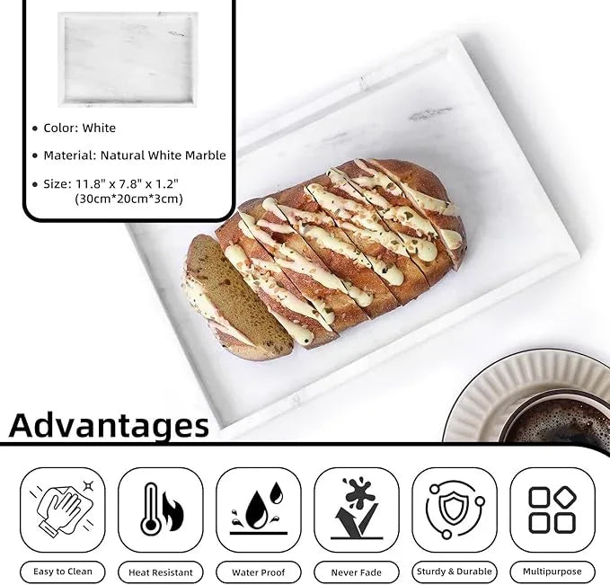Yew & Tulip Natural Marble Vanity Tray, Nature White Marble with Spots Serving Tray for Bathroom, Kitchen, Vanity, Home Decor, Wedding etc. (12" x 8" x 1.2") - ModernBath