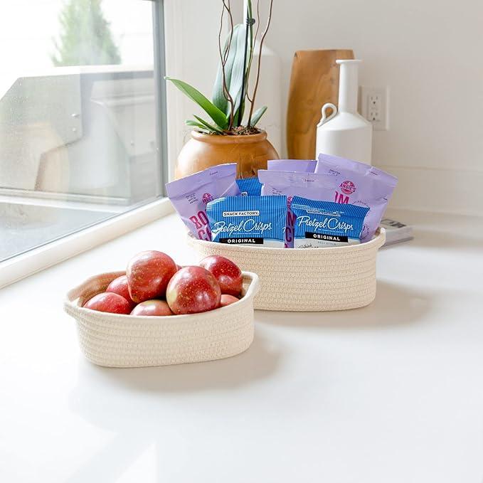 NaturalCozy 5-Piece Rectangle Storage Basket Set- Natural Cotton Rope Woven Baskets for Organizing! Small Basket for Montessori, Baby Nursery, Dog Toy Baskets, Cat Toy Box, Bathroom Organization Bin - ModernBath