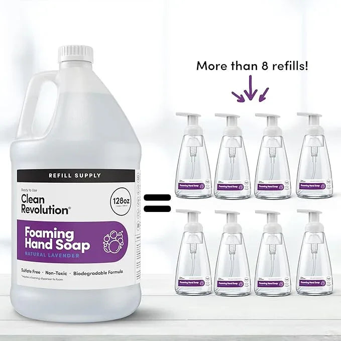 Clean Revolution Foaming Hand Soap Refill Supply Container, Ready to Use Formula, Gluten Free, Natural Lavender Fragrance, 128 Fl. Oz, 4 Pack - ModernBath