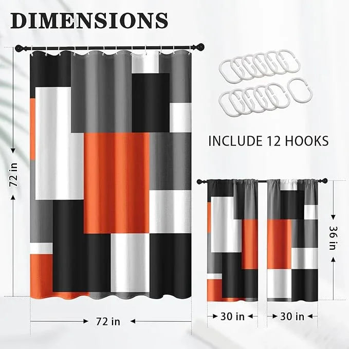 Culudea Geometric Orange White Shower Curtain Set, Black and Gray Modern Bathroom Window Waterproof Shower Curtain Set for Bathroom Decor - ModernBath