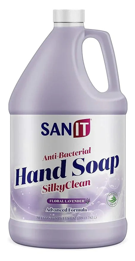 Sanit Silky Clean Antibacterial Liquid Gel Hand Soap Refill - Advanced Formula with Coconut Oil and Aloe Vera - All-Natural Moisturizing Hand Wash - Made in USA, Lavender, 1 Gallon - ModernBath