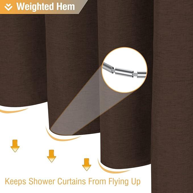 BTTN Brown Shower Curtain - Linen Textured Heavy Duty Waterproof Cloth Shower Curtain Set with 12 Plastic Hooks, Hotel Spa Luxury Simple Decorative Thick Fabric Shower Curtains for Bathroom - 72x72 - ModernBath