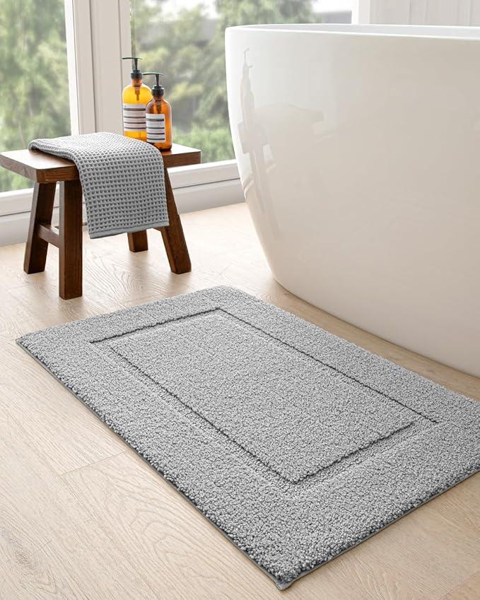 DEXI Bathroom Rugs 32x20, Washable Non Slip Bath Mat for Shower Floor, Absorbent Quick Dry Bathmat with Rubber Backing, Ultra Soft Plush Carpet for Tub, Light Grey - ModernBath