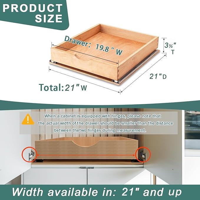 Fully Assembled Pull Out Cabinet Drawer, Wood Pull Out Cabinet Organizer, Soft Close Slide Out Pull Out Drawers for Kitchen Cabinets, Fast and Easy DIY Installation, 21”W x 21”D - ModernBath