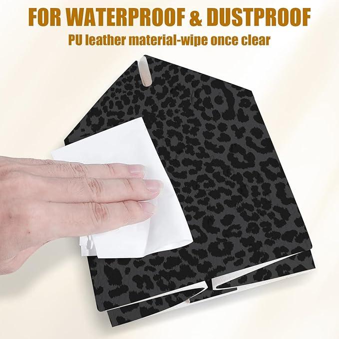 Black Leopard Tissue Box Cover 2PCS, Leather Tissue Box Holder Square Facial Paper Case Tissue Box Cube Organizer for Bathroom Bedroom Desk Office - ModernBath