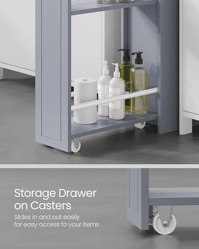 VASAGLE Slim Storage Cabinet, Narrow Storage Organizer with Slide Out Drawers, Freestanding Toilet Paper Holder, Small Space Skinny Cabinet for Bathroom Kitchen Corner, Dove Gray UBBC847G02 - ModernBath