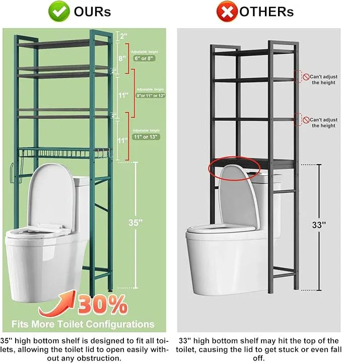 Over-The-Toilet Storage Rack, 4-Tier Bathroom Organizer Shelf Over Toilet with Adjustable Shelf and Basket, Freestanding Space Saver Bathroom Shelves Above Toilet for Room (Green- Black) - ModernBath