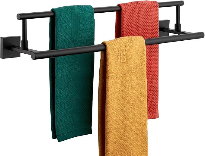 KOKOSIRI Bathroom Towel Bars 24-Inch Double Towel Rails Matte Black Towel Holder for Kitchen Garage Wall Mount Stainless Steel B5009BK-L24 - ModernBath
