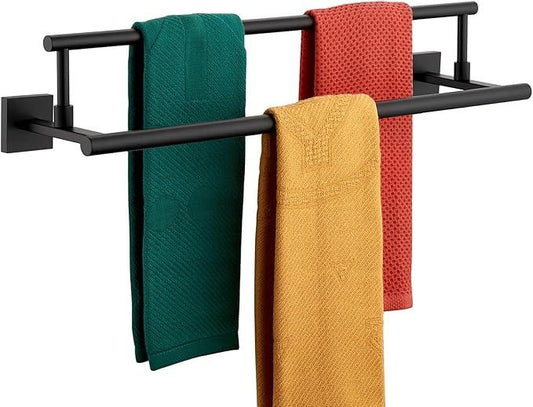 KOKOSIRI Bathroom Towel Bars 24-Inch Double Towel Rails Matte Black Towel Holder for Kitchen Garage Wall Mount Stainless Steel B5009BK-L24 - ModernBath