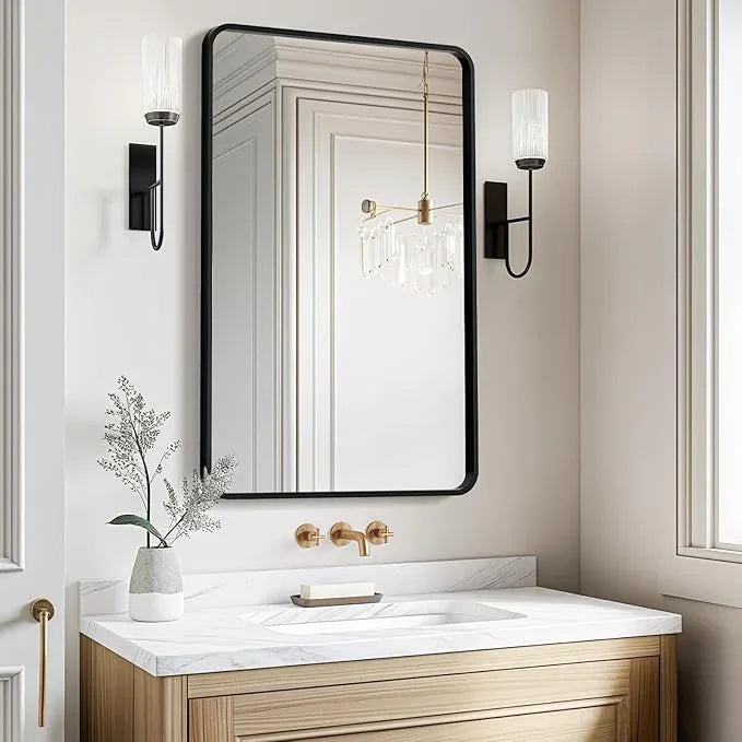 USHOWER Black Bathroom Mirror for Over Sink 24 x 36 Inch, Metal Frame Rectangle Vanity Mirror, Modern Farmhouse, Wall Mounted - ModernBath