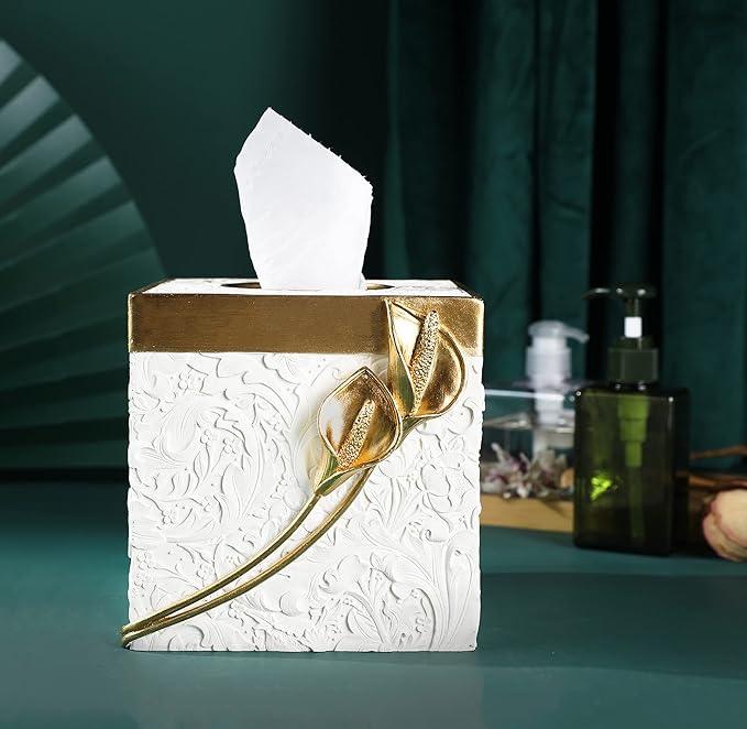Hymmah Modern Square Tissue Box Cover Holder,Bathroom Accessories Decor Unique Design Tissue Box Cover for Bathroom Vanity Counter Tops Also Great for Bedrooms and Living Rooms - ModernBath