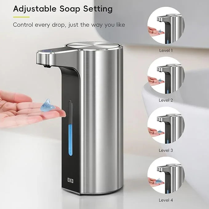 EKO Aroma Pro 13.5 fl oz Touchless Automatic Liquid Soap Dispenser, Rechargeable Hand & Dish Soap Dispenser for Bathroom and Kitchen, Waterproof, Adjustable Volume Control (Stainless Steel) - ModernBath