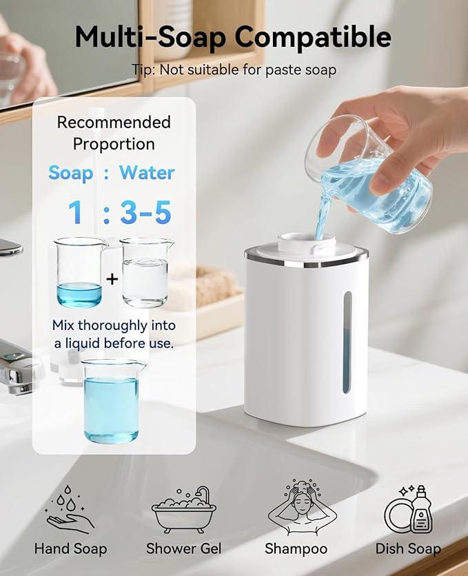 Luxspire Automatic Foaming Soap Dispenser, Touchless Foam Soap Dispenser, Rechargeabled 9 Adjustable Levels & IPX5 Waterproof Wall Mounted 420ml Soap Container for Bathroom, Kitchen and Hotel, White - ModernBath