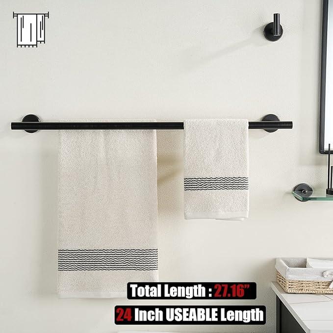JQK Double Towel Bar, Oil Rubbed Bronze 27 Inch 304 Stainless Steel Thicken 0.8mm Bath Towel Rack for Bathroom, Towel Holder Wall Mount ORB, Useable Length 24 Inch, TB100L24-ORB - ModernBath