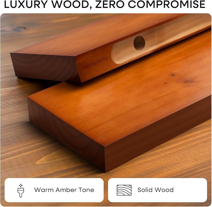 Homeforia Oak Floating Shelves 42 inch Long, High End Solid Real Wood 42inch Floating Shelf for Wall Mounted, Honey Oak Wooden 42in Floating Shelves, Heavy Duty Bracket, 42 X 6.5 X 1.75 in, Set of 2 - ModernBath