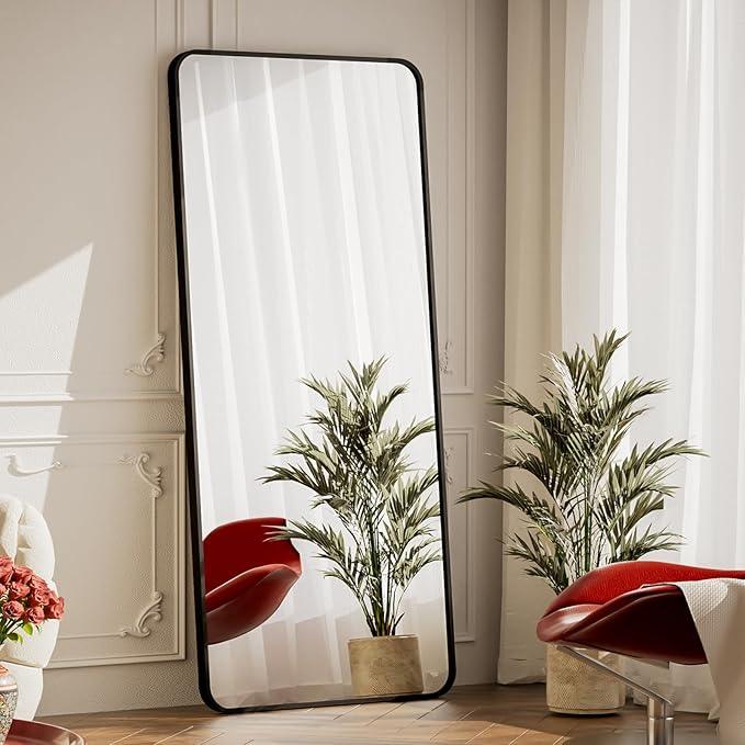 BEAUTYPEAK Black Full Length Mirror, 65"x24" Rounded Corner Floor Mirror Standing Hanging or Leaning Against Wall, Suitable for Bedroom or Dressing Room - ModernBath