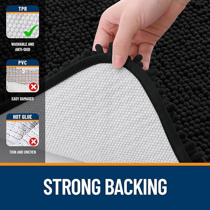 OLANLY Bathroom Rugs 34x21, Extra Soft Absorbent Chenille Bath Rugs, Rubber Backing Quick Dry, Machine Washable Bath Mats for Bathroom Floor, Tub and Shower, Home Decor Accessories, Black - ModernBath