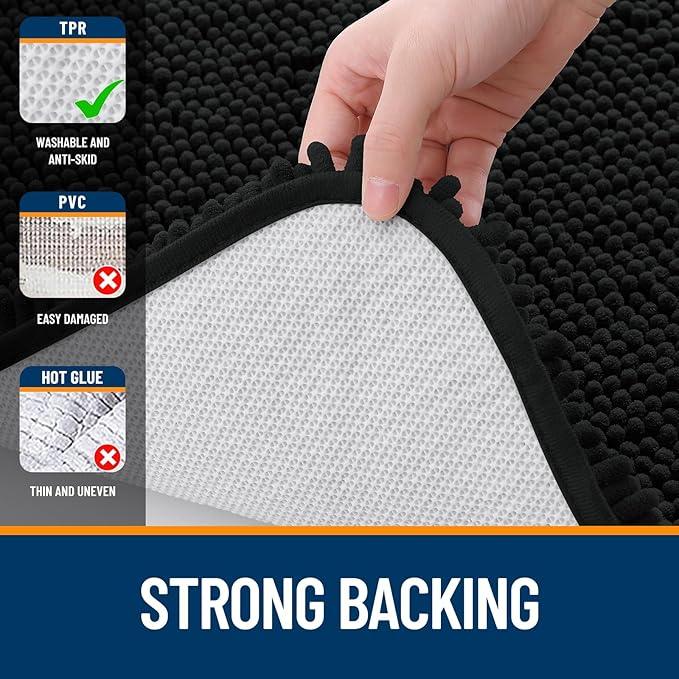 OLANLY Bathroom Rugs 47x20, Extra Soft Absorbent Chenille Bath Rugs, Rubber Backing Quick Dry, Machine Washable Bath Mats for Bathroom Floor, Tub and Shower, Home Decor Accessories, Black - ModernBath