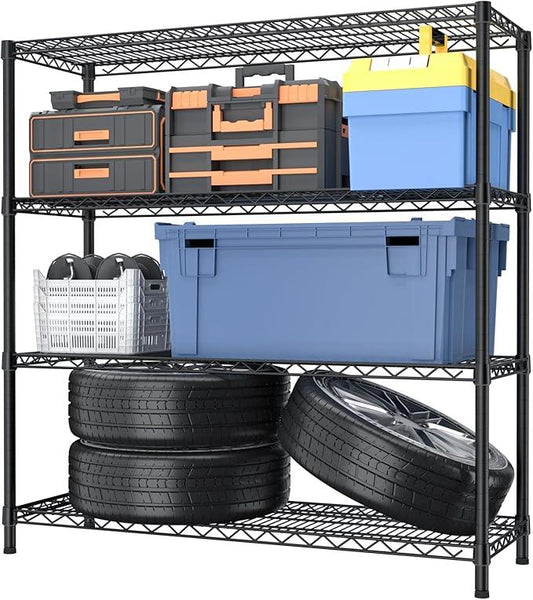 4 Tier Adjustable Storage Shelves,Heavy Duty Metal Utility Shelf 1400LBS Capacity Wire Shelving Unit Organizer Rack for Kitchen Office Pantry Room 18" D x 46" W x 59" H Black - ModernBath