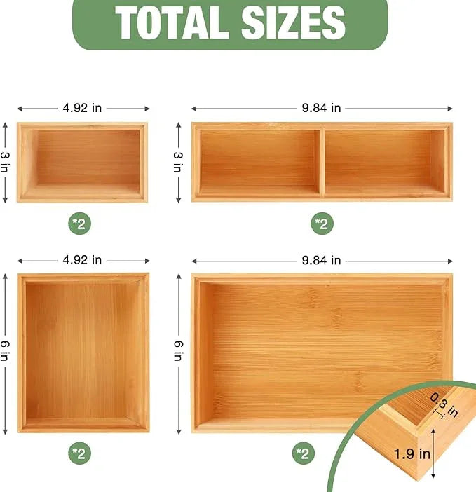 Bamboo Drawer Organizer Set, 8 PCS Multi-Use Wood Drawer Storage Boxes, Junk Drawer Organizer Divider Bins for Kitchen, Bathroom, Office Desk, Makeup, Jewelry, Utensils - ModernBath