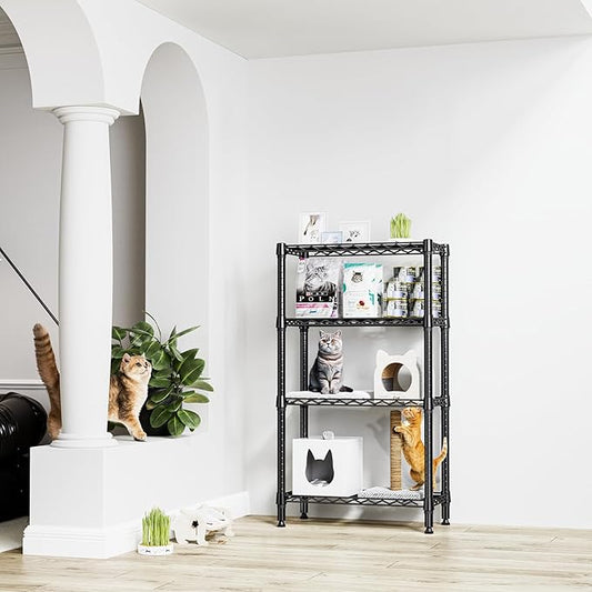 M MZG 1000 lbs 4 Tier Shelf Metal Storage Shelves Wire Rack Closet Organizers for Garage Kitchen Bathroom Laundry Black 11.8" D x 25.6" W x 45.5" H