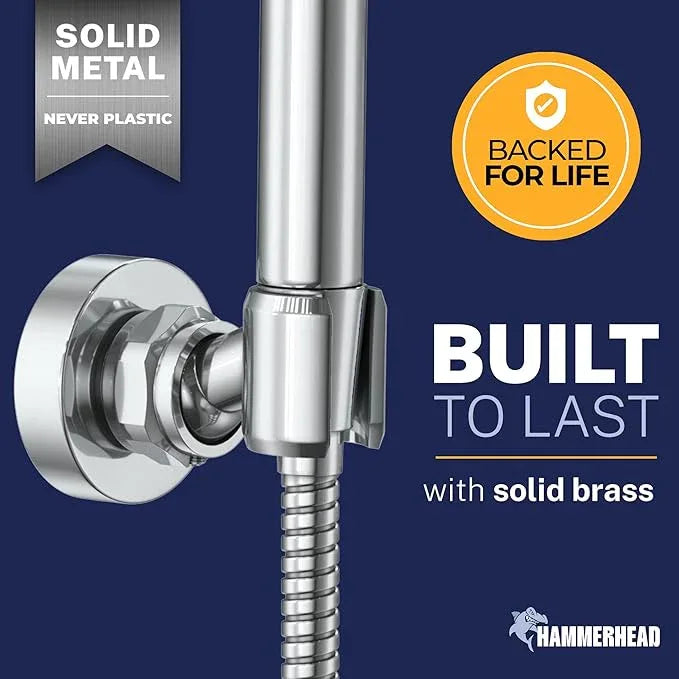 HammerHead Showers® Solid Metal Handheld Shower Head Holder Wall Mount – Chrome – Adjustable Screw Mounted Shower Wand Holder with Pivot Ball – Shower Hose Holder, Fits Most Handheld Shower Heads - ModernBath