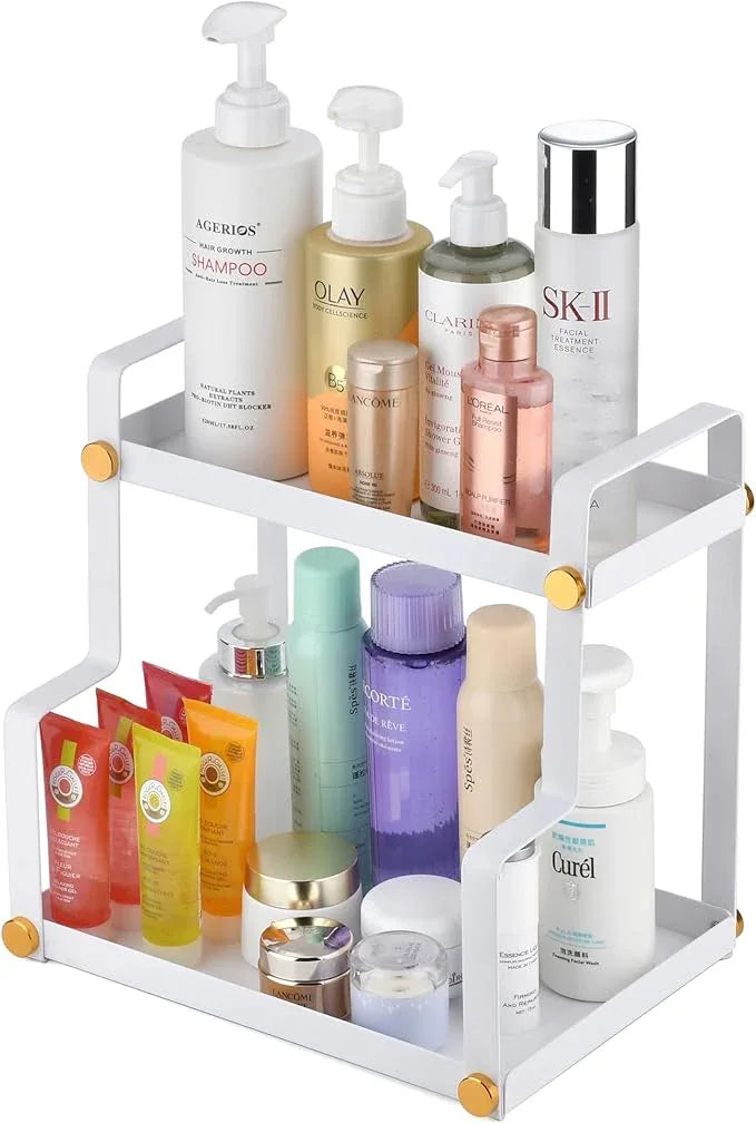 FFK 2 Tier Bathroom Countertop Organizer,Cosmetic Organizer,Storage Shelf for Bathroom,Ideal for Cabinet, Countertop, Pantry, and Desktop, for Bathroom, Kitchen, Office(White) - ModernBath