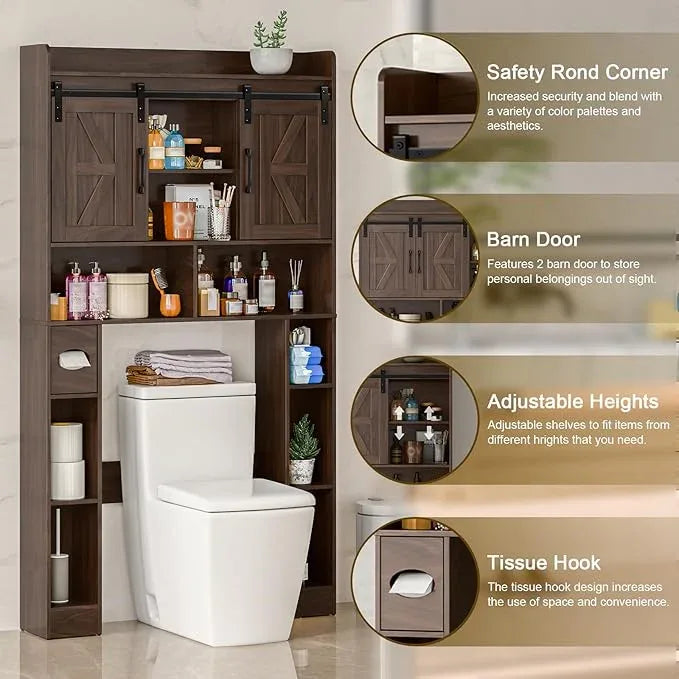 Farmhouse Storage Cabinet Over Toilet with Sliding Doors，Over The Toilet Storage Cabinet, Home Space-Saving Toilet Rack, for Bathroom, Restroom, Laundry.Espresso - ModernBath