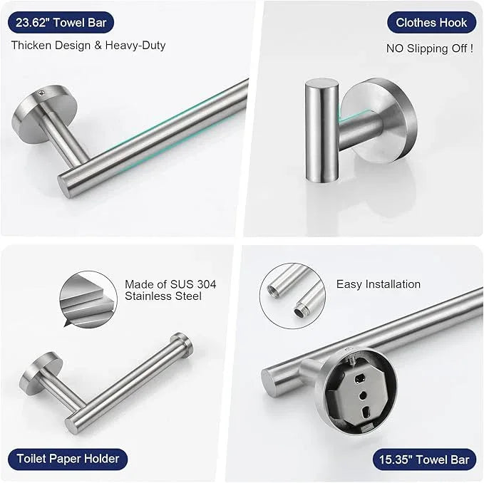 Bathroom Hardware Accessories Set Brushed Nickel Towel Bar Sets Include Double Towel Bars (23.6" and 15.35") Toilet Paper Holder Double Towel Hooks, 5 Pieces Stainless Steel Wall Mounted - ModernBath