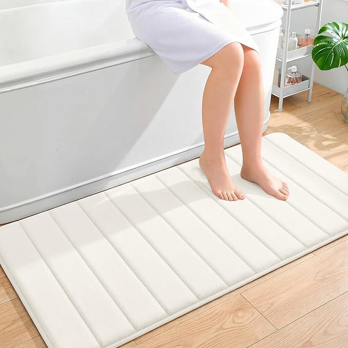 OLANLY Memory Foam Long Bathroom Rugs Runner 47x24, Super Soft Absorbent Bath Mat, Quick Dry, Machine Washable Shower Floor Rugs, Bathmat Carpet, Bathroom Home Decor Accessories, Ivory - ModernBath