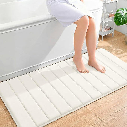 OLANLY Memory Foam Long Bathroom Rugs Runner 47x24, Super Soft Absorbent Bath Mat, Quick Dry, Machine Washable Shower Floor Rugs, Bathmat Carpet, Bathroom Home Decor Accessories, Ivory - ModernBath