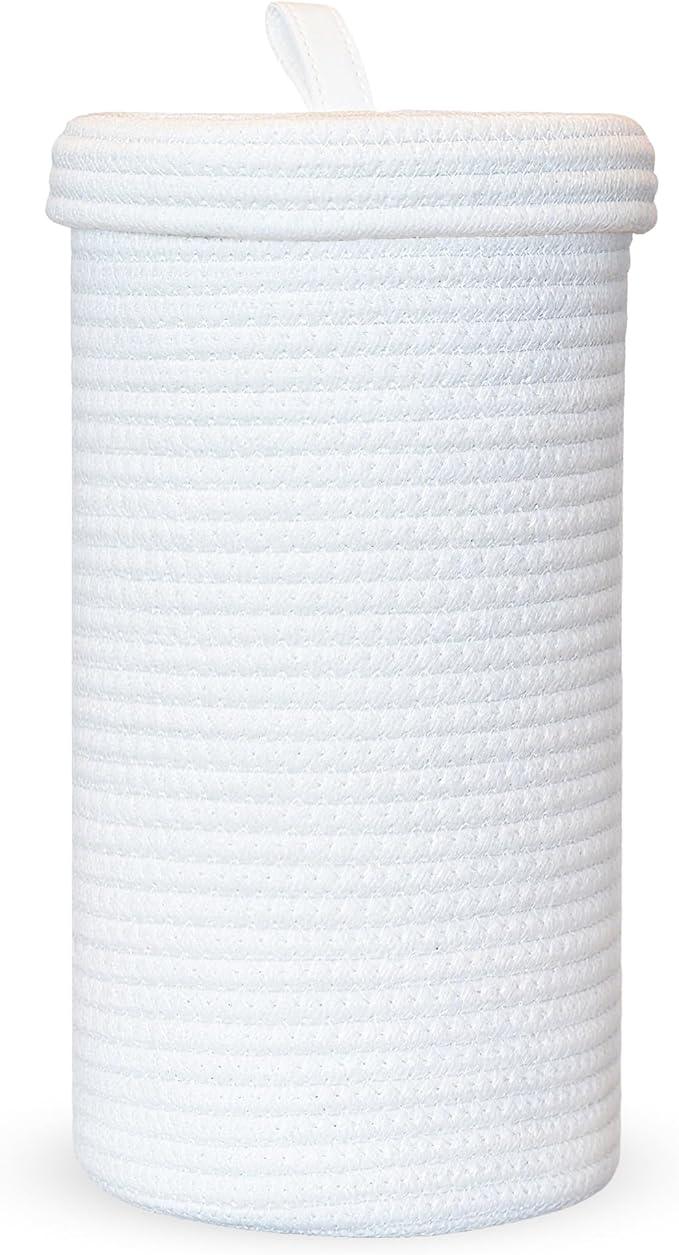 Toilet Paper Holder Handmade – Cotton Woven Toilet Paper Stand & Storage Basket with Lid, Freestanding Organizer for Bathroom, Fits 3 Rolls White - ModernBath