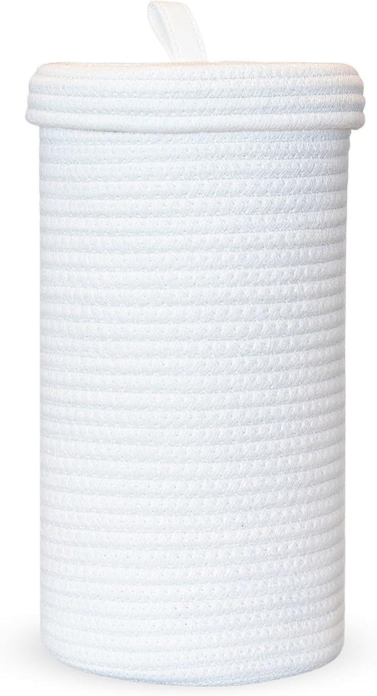 Toilet Paper Holder Handmade – Cotton Woven Toilet Paper Stand & Storage Basket with Lid, Freestanding Organizer for Bathroom, Fits 3 Rolls White - ModernBath