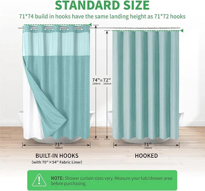 eachope No Hooks Needed Linen Textured Shower Curtain with Snap-in Fabric Liner Set,Hotel Luxury Decor Waterproof Shower Curtains for Bathroom with Mesh Top Window,Washable,71Wx74H,Teal - ModernBath