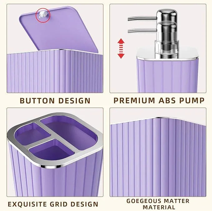 XLHOMO Bathroom Accessories Set - Gorgeous Purple Bathroom Set, 10PC Bathroom Accessory Set, Toilet Brush, Trash Can & Soap Dispenser - ModernBath