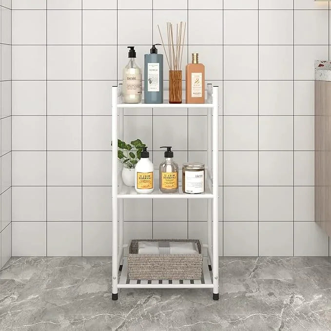 3 Tier Bathroom Storage Open Shelf Unit, Free-Standing Metal Corner Rack Shelving for Kitchen, Living Room, Hallway (Matte White, 3 Tier) - ModernBath