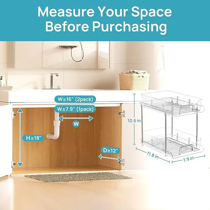 Vtopmart 4 Pack 2 Tier Bathroom Under Sink Organizers and Storage, Clear Kitchen Pantry Organization, Pull Out Medicine Cabinet Organizer with Movable Dividers - ModernBath