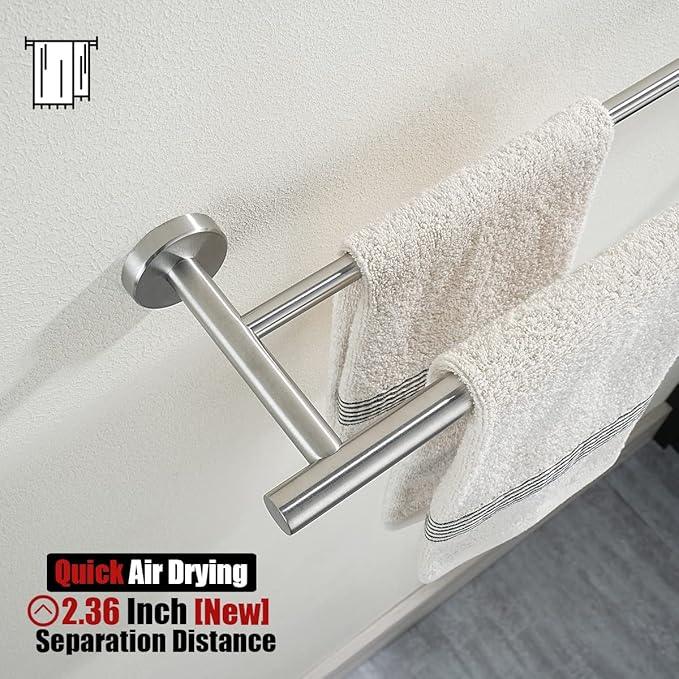 JQK Double Bath Towel Bar, 30 Inch 304 Stainless Steel Thicken 0.8mm Towel Rack for Bathroom, Towel Holder Brushed Finished Wall Mount, Useable Length 27 Inch, TB100L27-BN - ModernBath