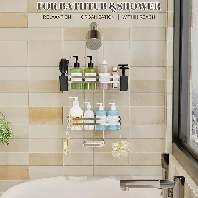 STAHLHEART Shower Caddy Hanging for Bathroom Organizers and Storage, 3 Tier Adjustable Anti-Swing Shower Organizer Hanging with Heavy-Duty Suction Cups, Damage-Free Rustproof (Chrome) - ModernBath