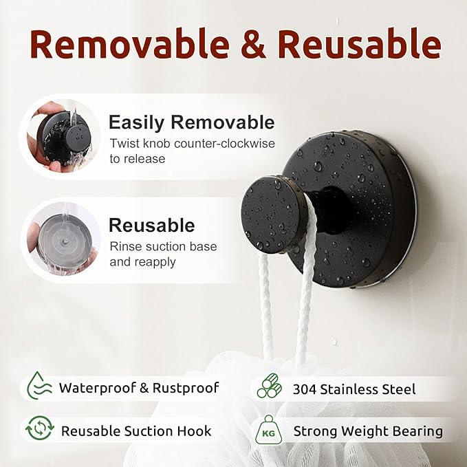 Upgraded Suction Cup Hooks for Door Wreaths, Heavy Duty Wreath Hangers for Front Door, Glass Window and Outdoor use, Strong Suction Vacuum Hook for Towels, Robes & Decorations(4 Pack, Black) - ModernBath