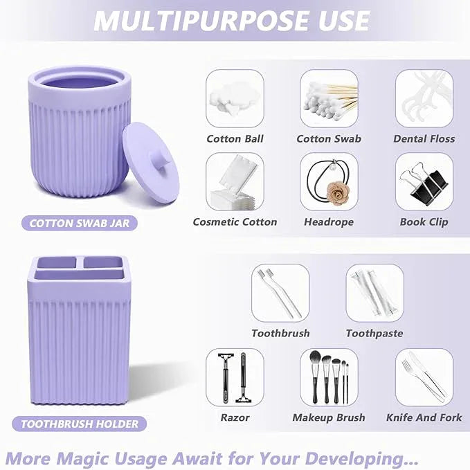 XLHOMO Resin Light Purple Bathroom Accessories Set 5 Pcs, Lotion Soap Dispenser, Toothbrush Holder, Bathroom Tumbler, Qtip Holder and Vanity Tray, Bathroom Countertop Organizer Set for Home Apartment - ModernBath