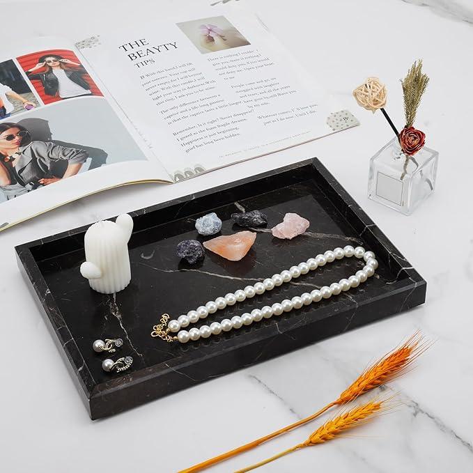 MULWR Brown Marble Tray,Pure Natural Vanity Tray,Marble Tray for Kitchen Counter Non-Ceramic/Non-Resin,Stone Trays 12 x 8 inch - ModernBath