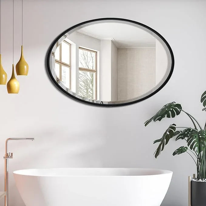 POZINO Oval Bathroom Mirror, 22"x30" Black Beveled Mirrors, Rounded Mirror for Over Sink, Modern Vanity Wall Mirror in Premium Stainless Steel Frame, Wall Mount Hangs Horizontal Or Vertical - ModernBath