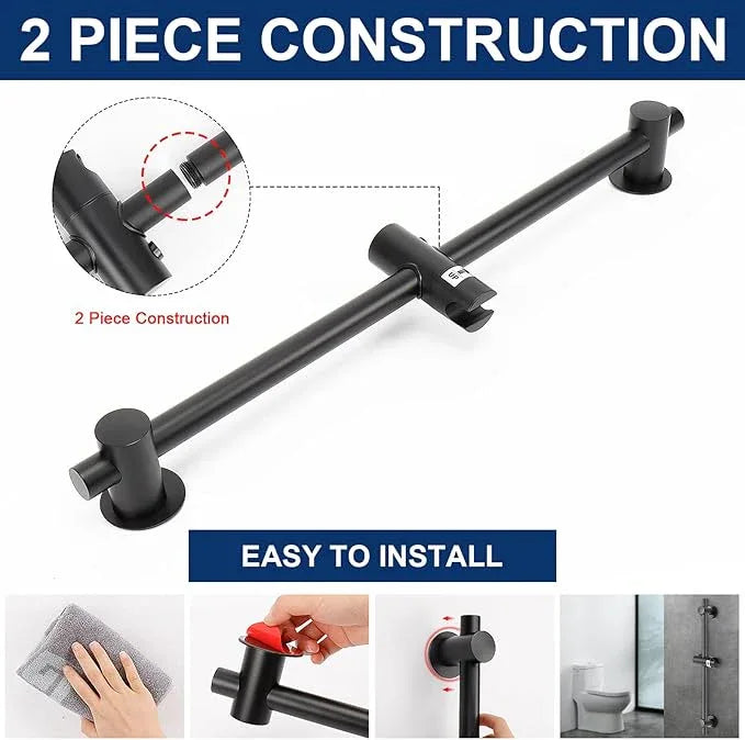 NearMoon Shower Slide Bar with Height/Angle Adjustable Handheld Shower Holder, Bathroom SUS 304 Stainless Steel Shower Head Holder for Bath (Adhesive, Matte Black) - ModernBath