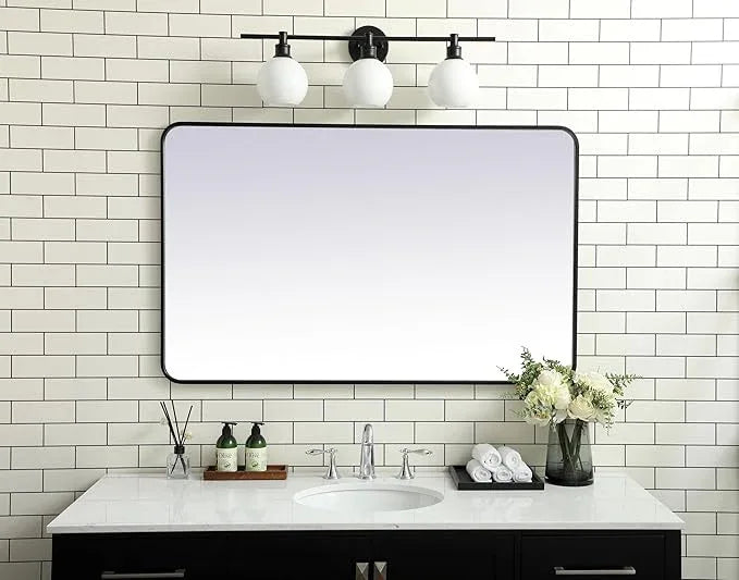 ARS Concepts Aura, Soft Corner Metal Rectangular Mirror 30X48 Inch in, Modern, Black - ModernBath