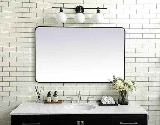ARS Concepts Aura, Soft Corner Metal Rectangular Mirror 30X48 Inch in, Modern, Black - ModernBath