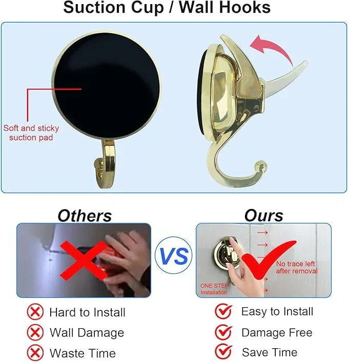 Heavy Duty Vacuum Suction Shower Hooks Glass Suction Cup Bathroom Robe Hooks, Reusable, No Hole Punched, for Garland Decoration (Gold, 6 Pack) - ModernBath